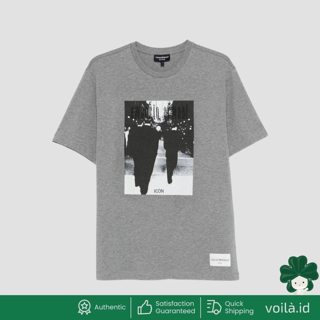 Icon Jersey T-Shirt with Icon Photographic Print and Embroidery Grey
