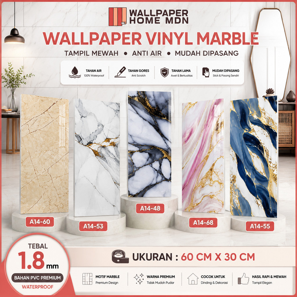WALLPAPER HOME - Wallpaper Stiker Dinding Vinyl Marble / Wallpaper Marble Glossy Vinil Stiker Lantai