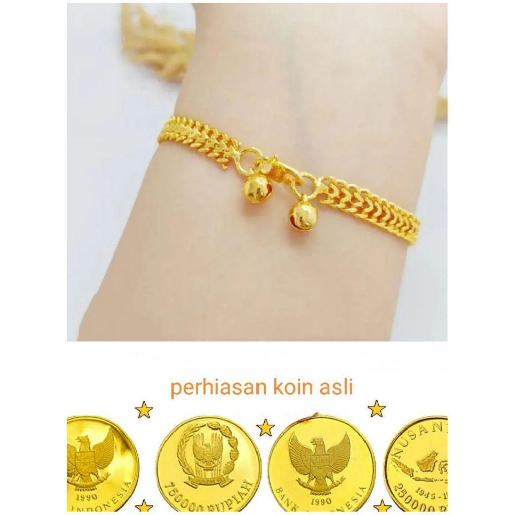 Gelang Tangan Koin Asli 1991 Gelang Tangan Rantai Tikar Warna Emas Anti Luntur