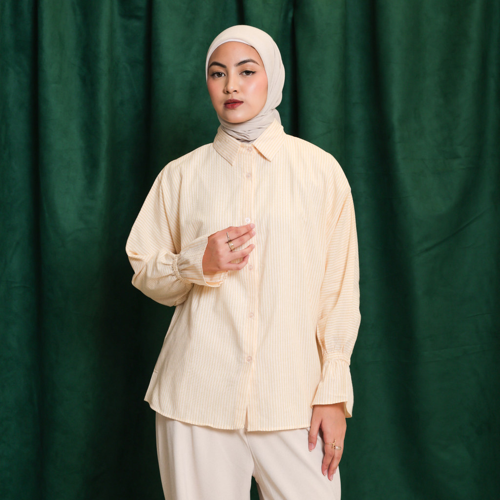 (Dope and Adapt) - Lily Shirt | Baju Wanita Salur Stripe Kemeja Katun LD Jumbo | Atasan Wanita Kasua