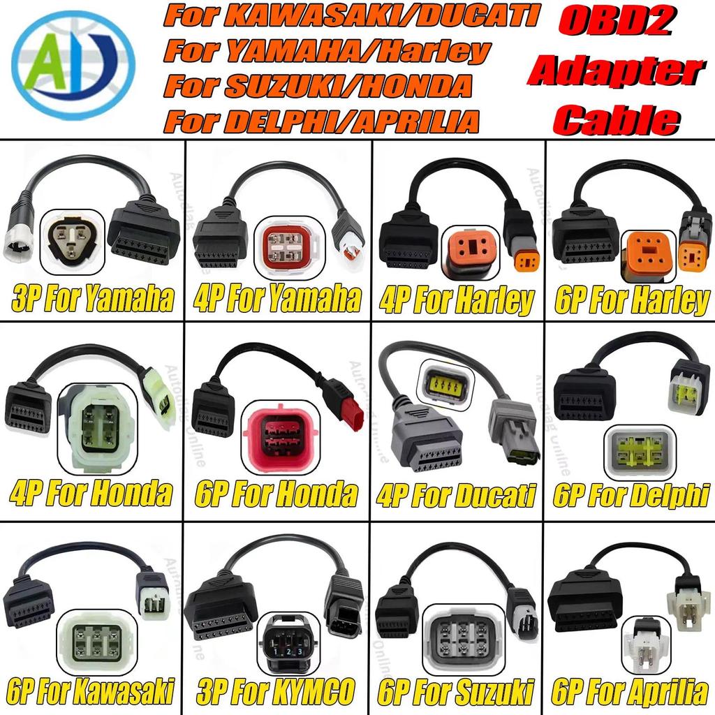 Motorcycle OBD2 Cable For YAMAHA 3Pin 4Pin Motobike OBD2 Connector for Honda/Kawasaki/SUZUKI 4Pin 6P
