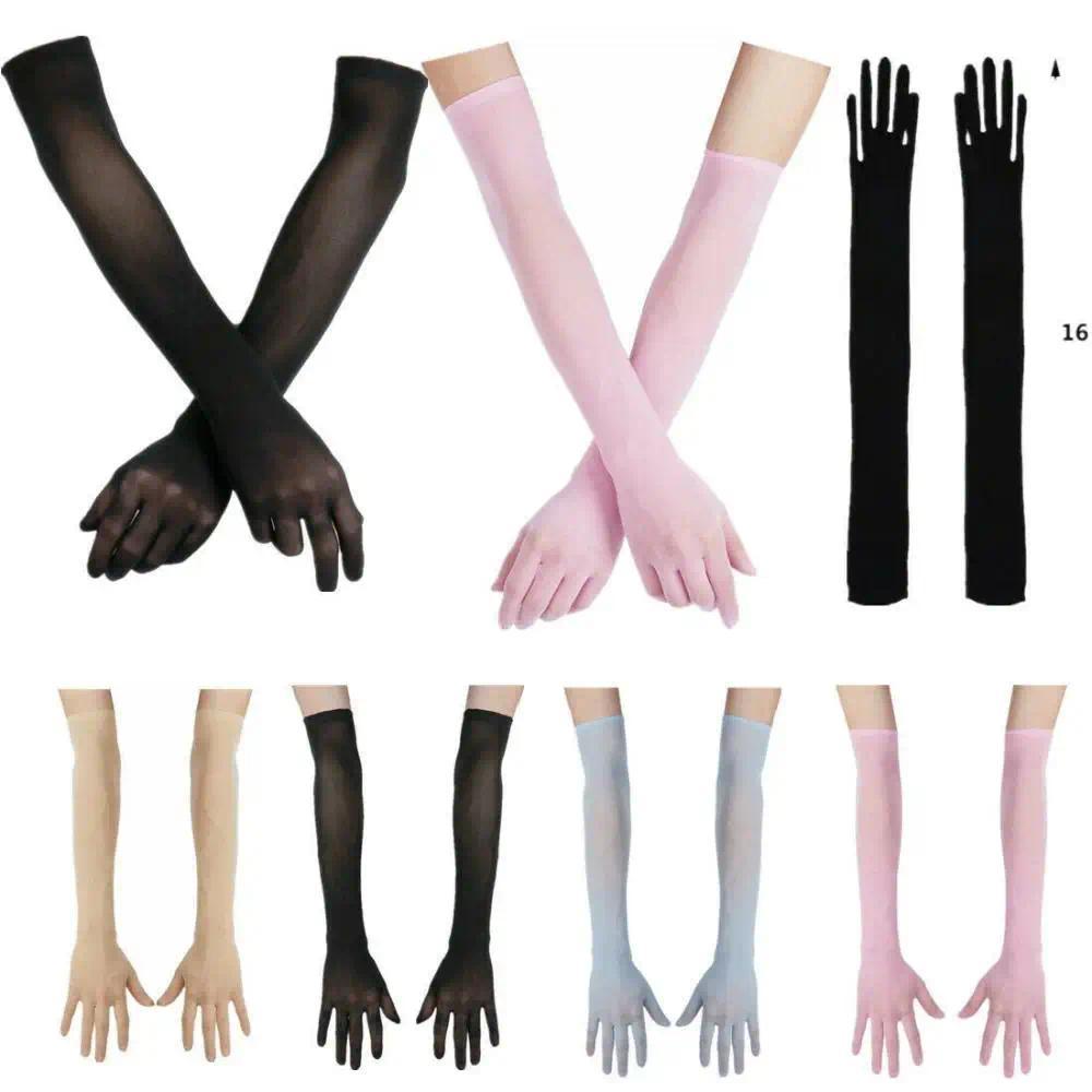 New Soft Seamless Long Gloves Women Mesh Seamless Finger Pantyhose Gloves Long Sheer Transparent Glo