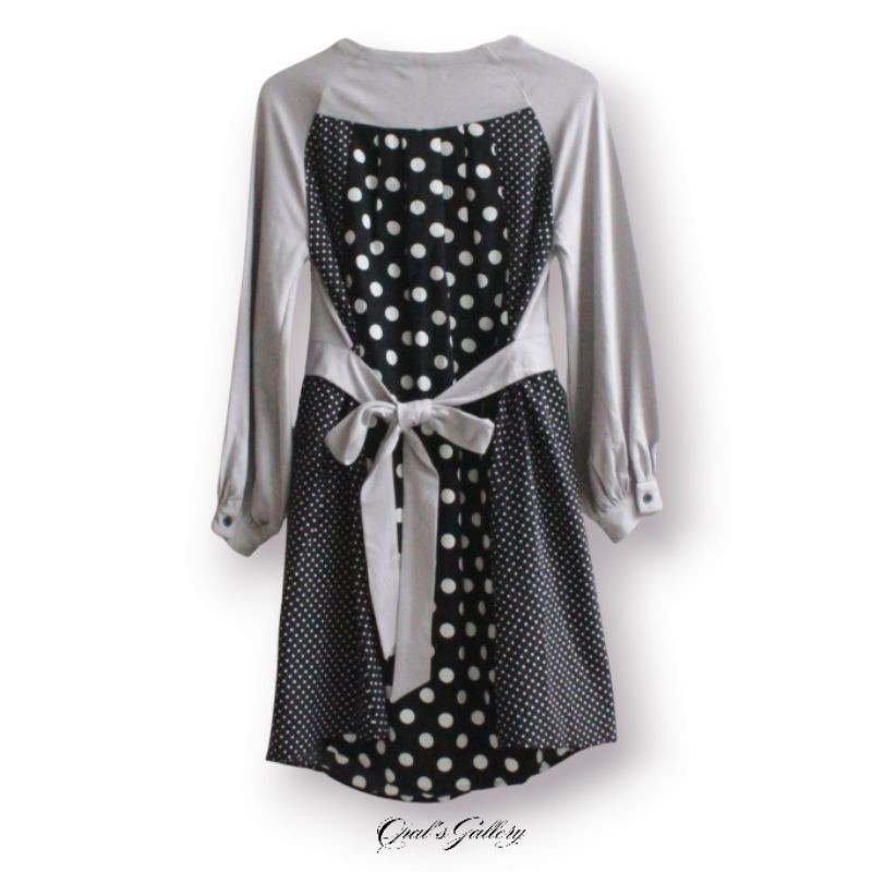 SILENT WORTH • Premium Polkadot One Piece Midi Dress Lengan Balon Size L 100x 97 Cotton, Polyester