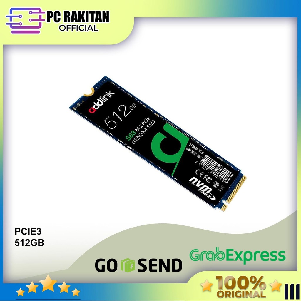 ADDLINK SSD NVME GEN3 512GB PCIE 3.0 M.2 2280 3Y - UP TO 2100 MB/S AD512GBS68M2P - GEN3 512GB PCIE 3