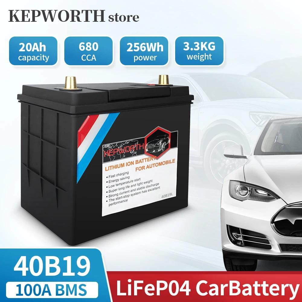 40B19L/R Lifepo4 Lithium Car Starter Battery 12V 25Ah 500CCA Built-in 100A Smart BMS for Automotive 