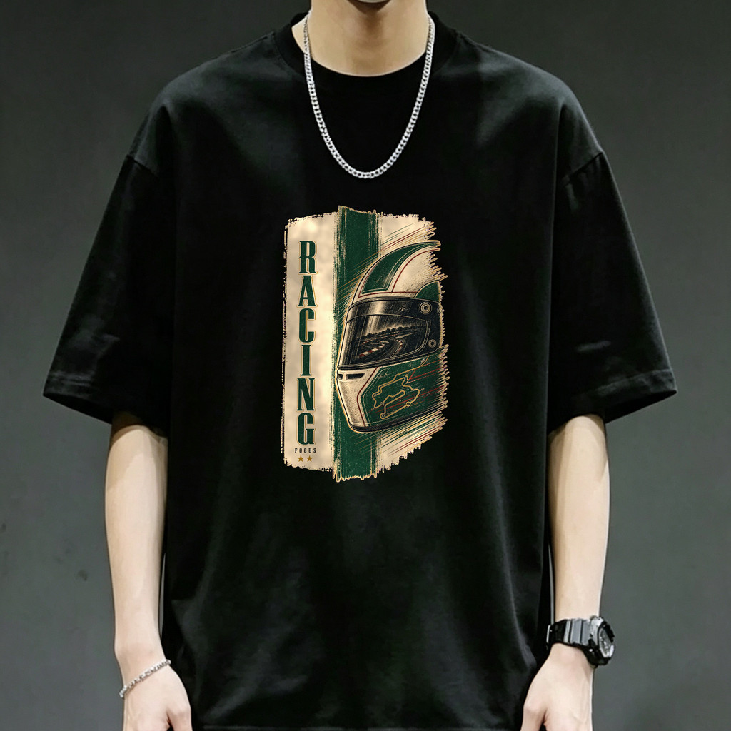 Kaos Pria Distro Original 100 Kaos Lengan Pendek T Shirt Unisex Desain Helm Balap Racing Focus Retro