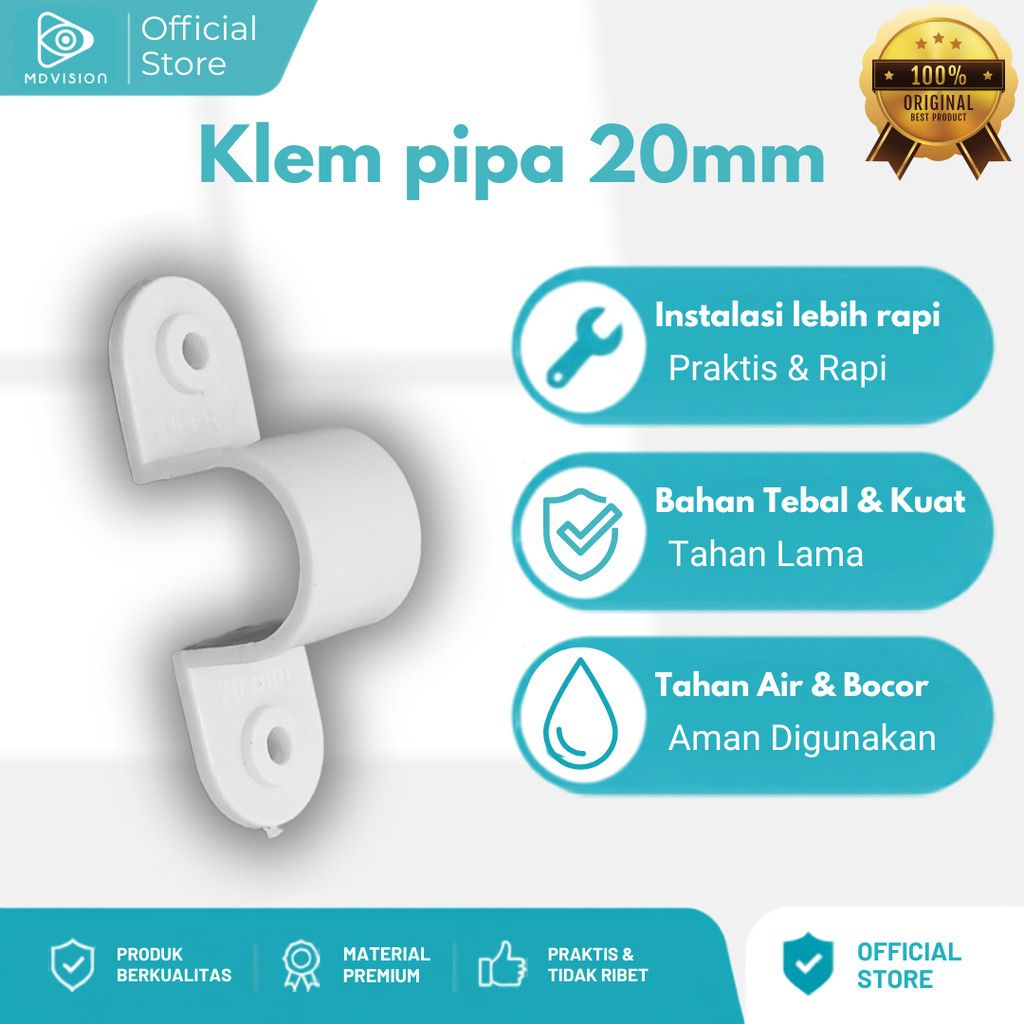 Klem Pipa Listrik 20mm Putih – Penjepit Kabel & Pipa PVC Instalasi Rapi