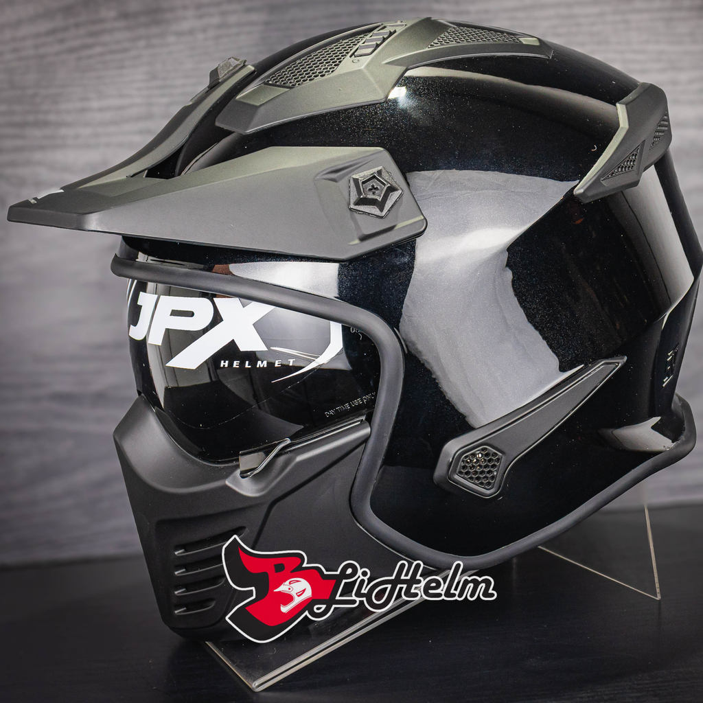 JPX HELM MX726R SMOKE SOLID | BLACK METALLIC/SILVER  (Visor smoke) CROSSOVER