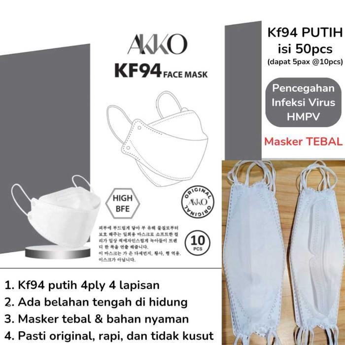 MASKER KF94 DEWASA PREMIUM COLOR SERIES WARNA VIRAL TEBAL ORIGINAL - AKKO PUTIH (50)