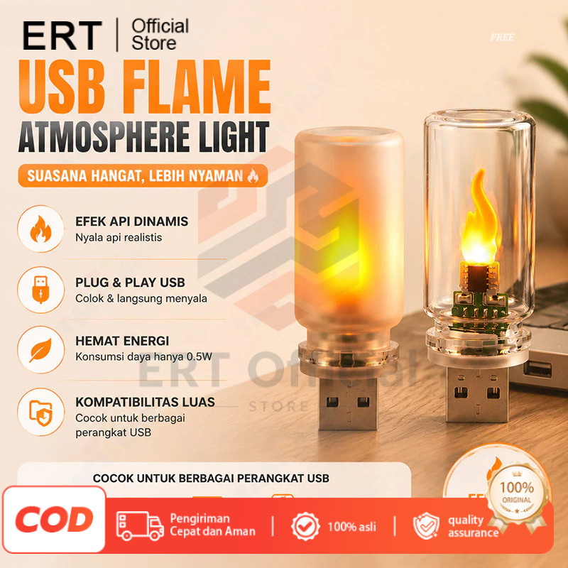 Lampu Api Unggun LED USB Lampu Tidur Lampu Hias Dekorasi Kamar Efek Api Portable