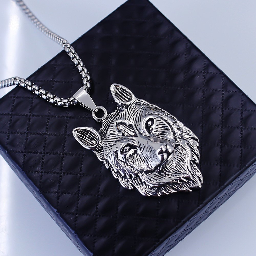Titanium Steel Punk Direwolf Viking Wolf Head Pendant