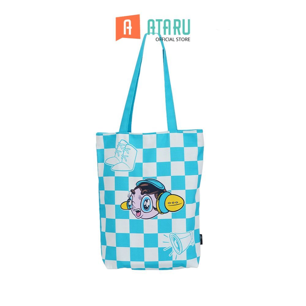 Ataru Fashion Tote Bag Checkered Muklay Ollie - Biru Tas Jinjing Tas Belanja Shoulder Tote Shopping 
