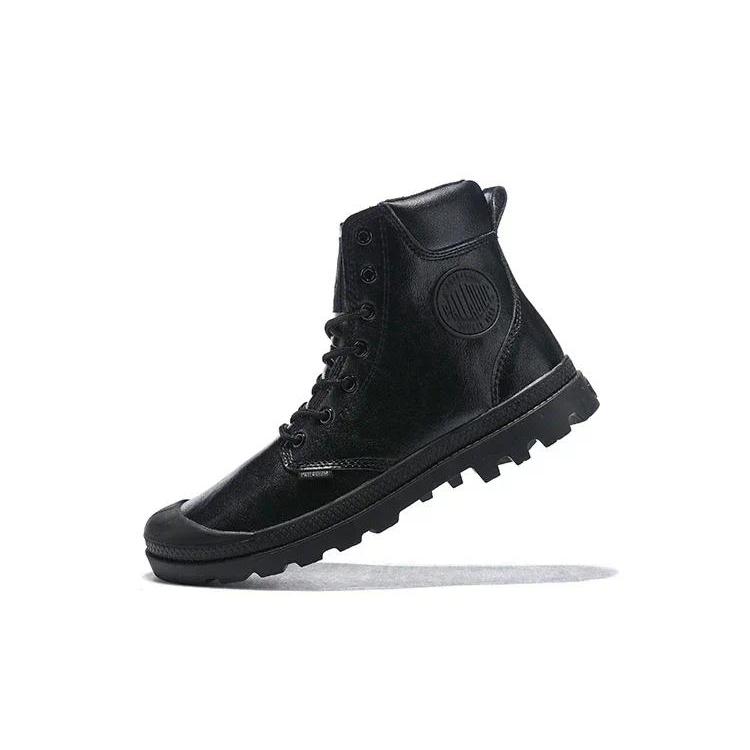 PALLADIUM Black Leather Men Pampa Cuff Tactical Army Ankle Working Boots,Comfortable High Quality Wa