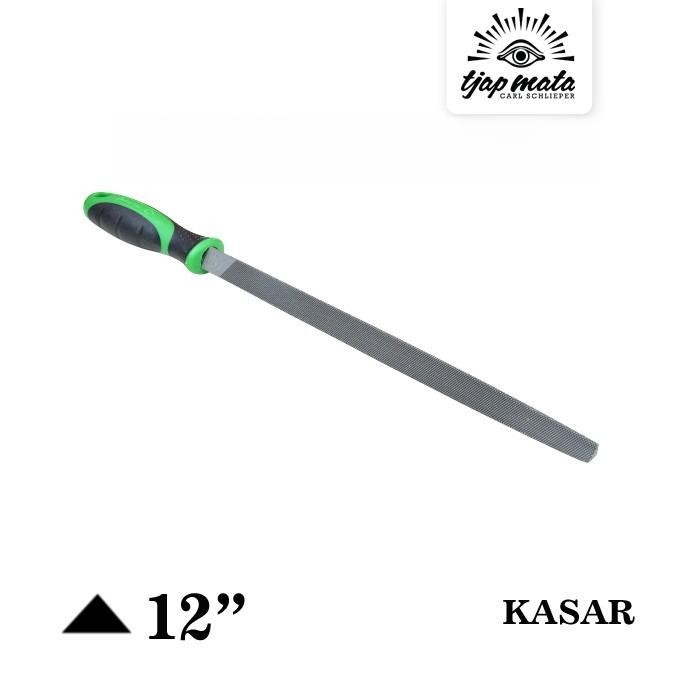 Kikir Besi Segitiga (Kasar) 12", Gagang Karet Original TJAP MATA / CAP MATA