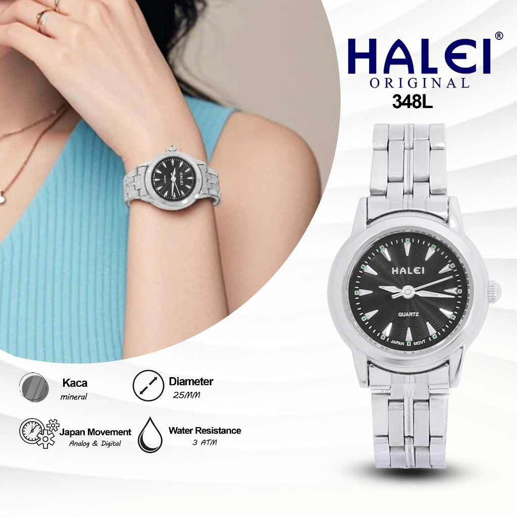 HALEI IND 348 L - Bergaransi Jam Tangan Wanita Halei Original Fashion Analog Rantai Stainless Anti A