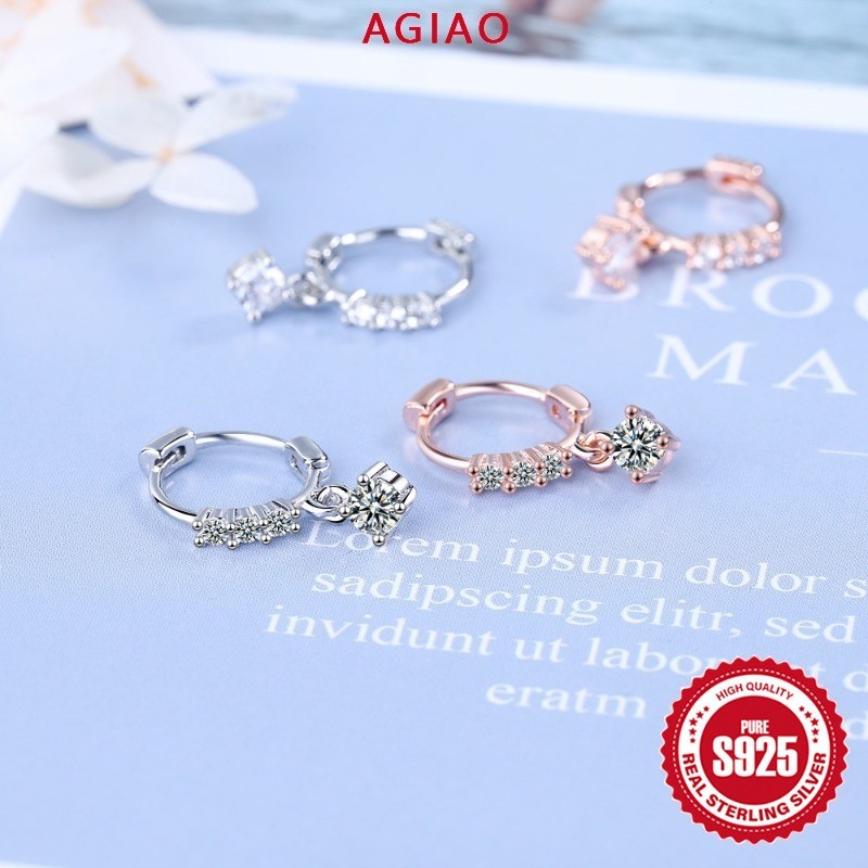 AGIAO Anting Hoop 8mm Yang Halus Dengan Berlian Berkilau, Zircon 5A Yang Indah, Warna Emas Mawar Unt