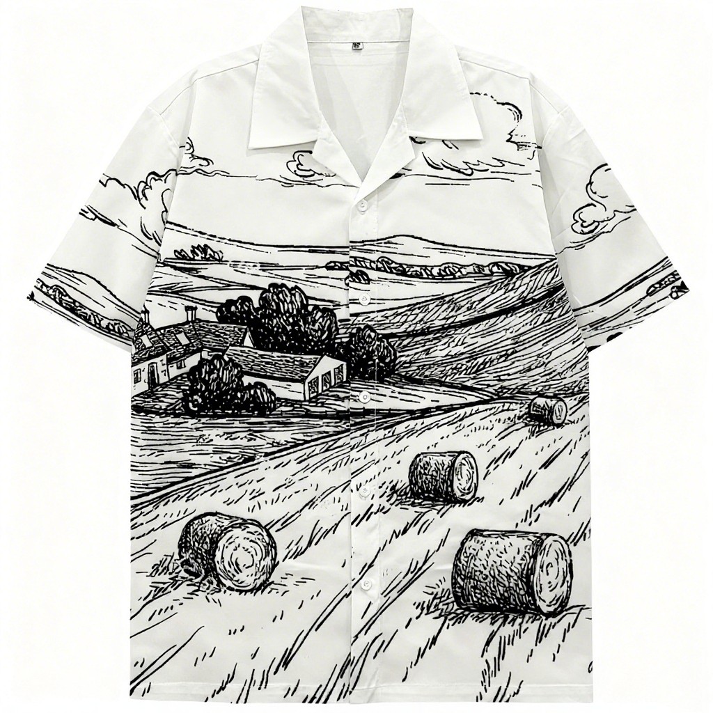 Kemeja Pria Lengan Pendek Longgar Putih Musim Panas, Kemeja Pantai Kasual