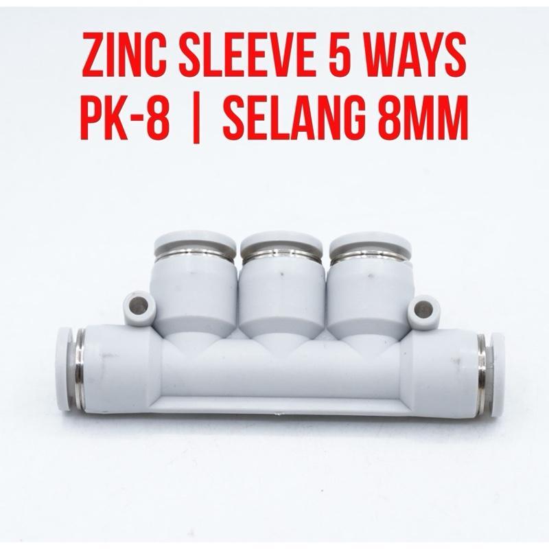 PK-8 PK8 Pneumatik Konektor Sambungan Fitting Cabang 5 Ways Pneumatic Slip Lock Selang 8x8 x 8 x 8 x