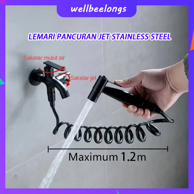 COD Kran Shower Double & Jet Washer Toilet SUS 304 - Kran Cabang 2 untuk Toilet Duduk, Set Lengkap D