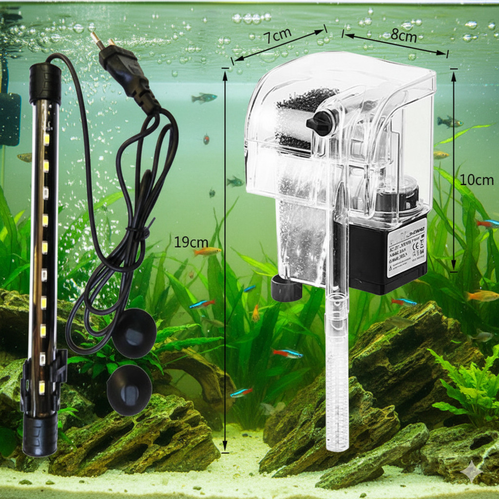 paket filter gantung dan lampu celup 40 cm filter aquarium