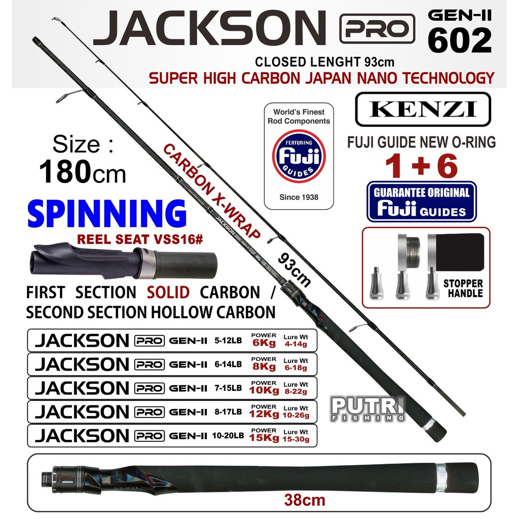 TERLARIS JORAN KENZI JACKSON PRO 602 GEN-II - Joran Spinning Full X-Wrap Carbon Solid Full Fuji