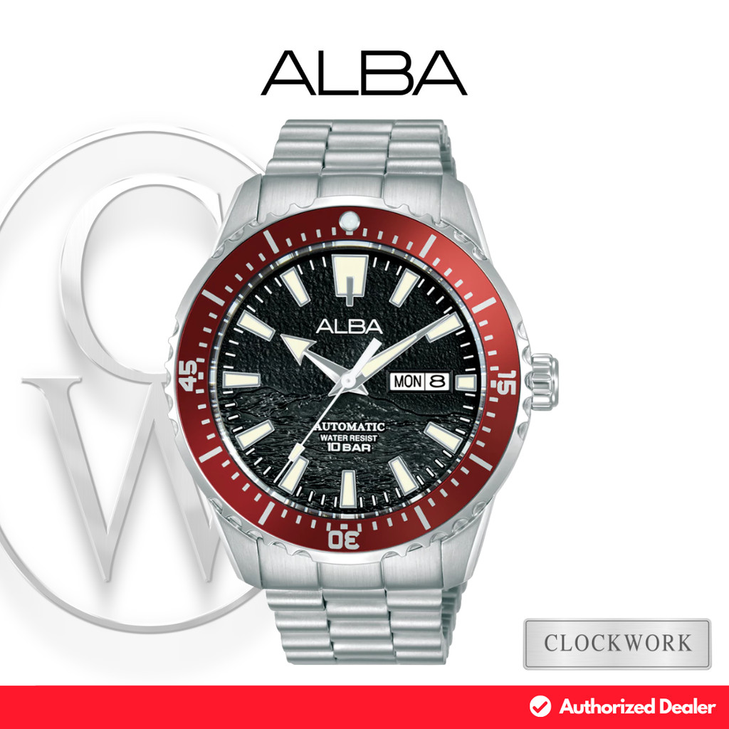 Jam Tangan Pria Alba Automatic AL4745X1 Original Rantai Sporty Casual Silver Dial Hitam