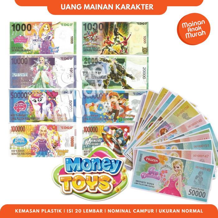 Mainan Uang Kertas Karakter Bergambar / Mainan Edukasi Anak Uang Uangan Kertas Ukuran Asli
