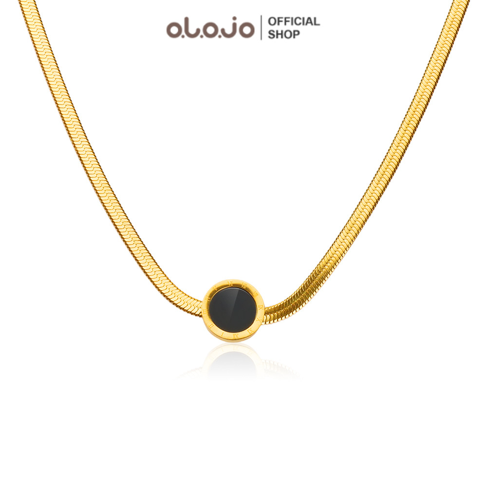JO Baja Titanium Angka Romawi Kalung Hitam Pelat Bulat Kalung Kalung Trendi Fashion Pendek