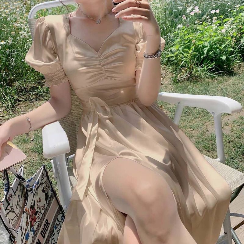 COD Dress Dandelion korean style dress kondangan satin silk big size terlaris