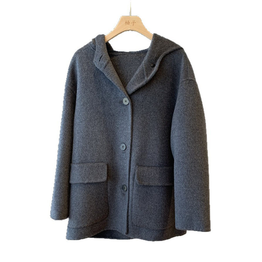2025Alpaca Wool Silk Double-Sided Wool Hooded Woolen Coat Short Woolen Overcoat