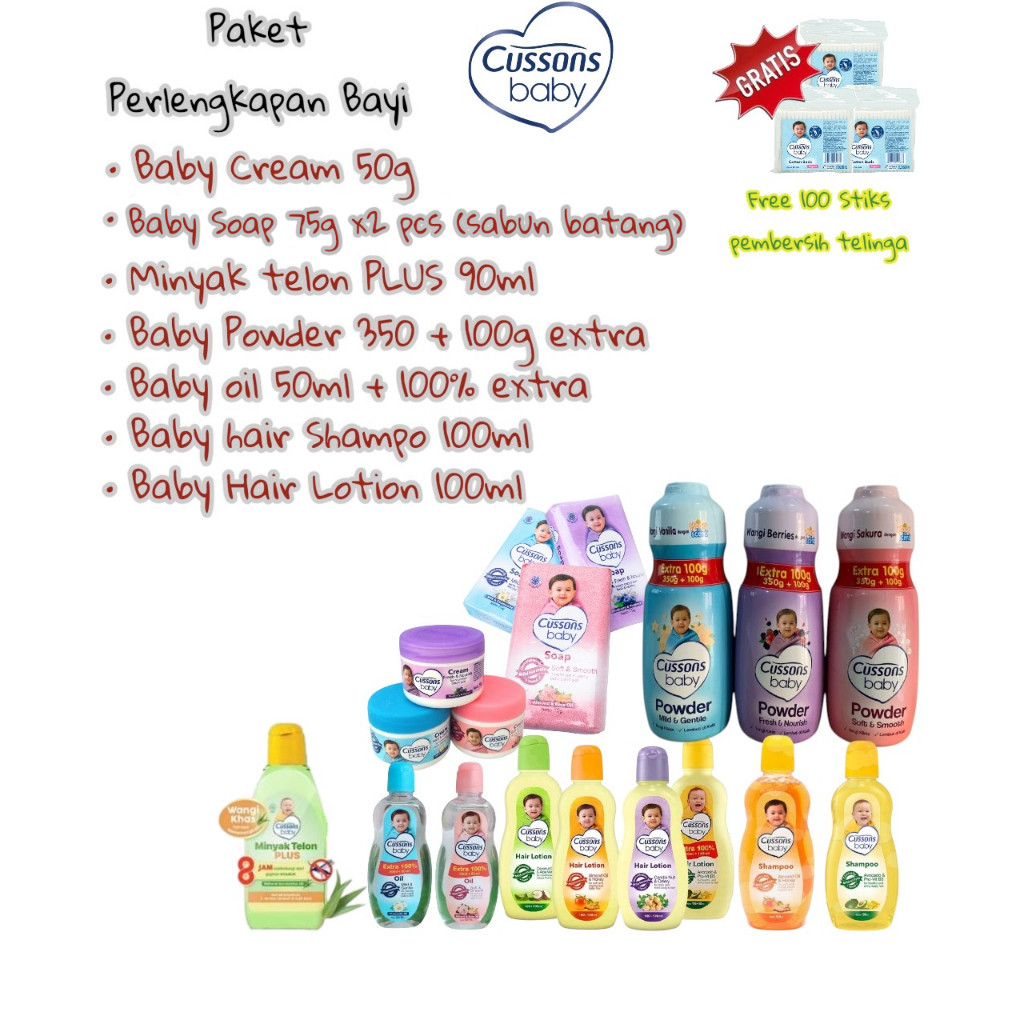 AA01 - Bundle Paket Lengkap Cusson Baby - Paket Lengkap perlengkapan bayi Free 100 Stiks Cotton Bud