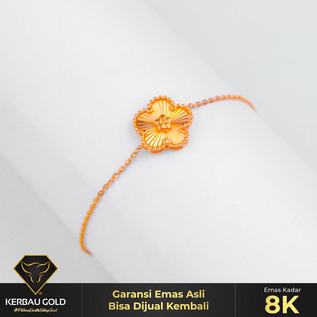 [Kerbau Gold] Gelang Emas Flower Serut 8K - Emas Asli 100%
