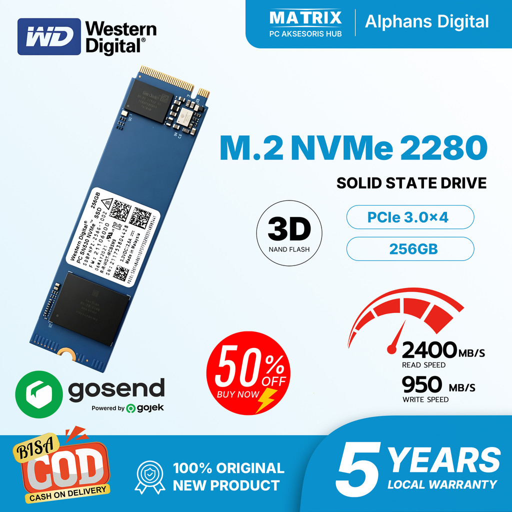 SSD WD PC SN720/1TB 256GB NVMe PCIe 3.0 M.2 2280 2400MB/s Garansi 3D NAND TLC Kesehatan Tinggi Respo