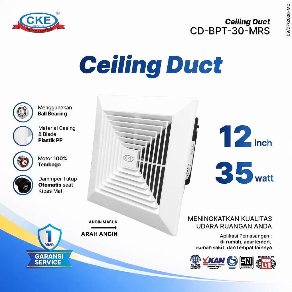 CKE Ceiling Duct BPT Series 12 Inch 220V Exhaust Fan Plafon Hexos Kamar Mandi