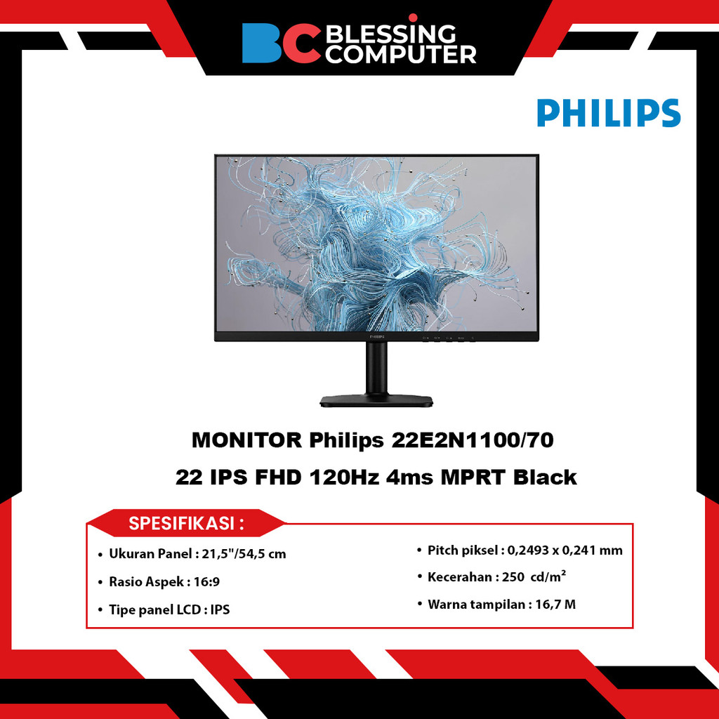 MONITOR Philips 22E2N1100/70 22 IPS FHD 120Hz 4ms MPRT Black