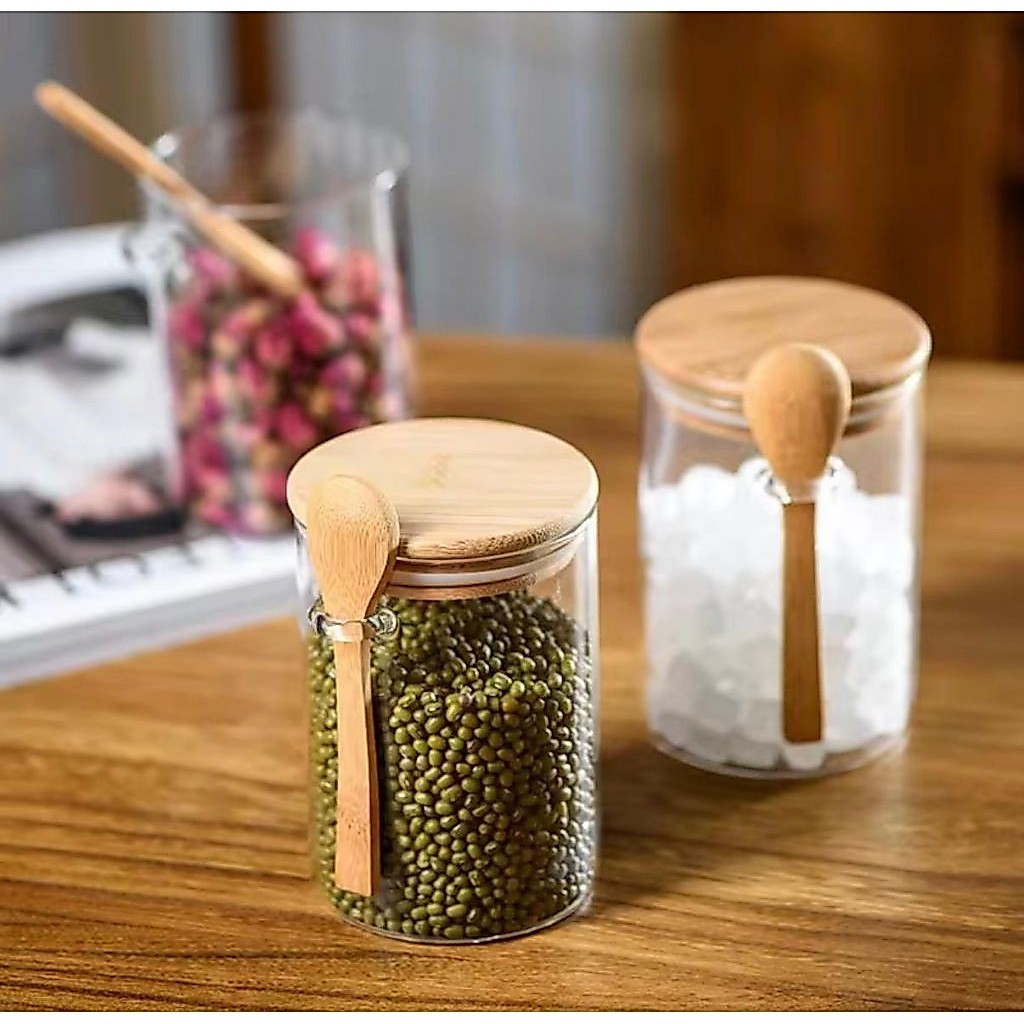 Tempat Bumbu Kaca Sendok Kayu | Tempat Bumbu Aesthetic
