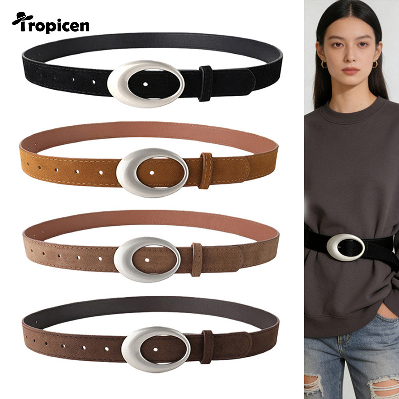 COD Sabuk Wanita Tipis Buckle Oval Putih Motif Macan Kulit Sintetis Aksesoris Fashion Korea Cocok Ga