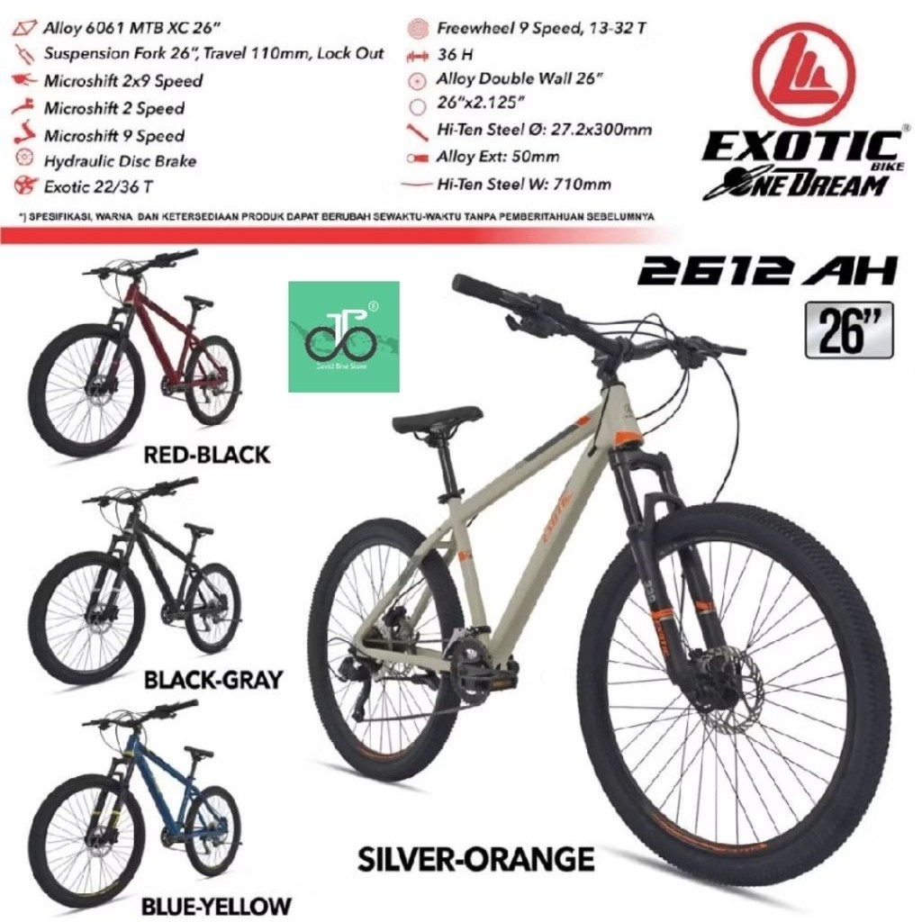 Sepeda MTB 26" Exotic 2612 AH NEW (2×9spd) hydrolic (ET 2612 AH)