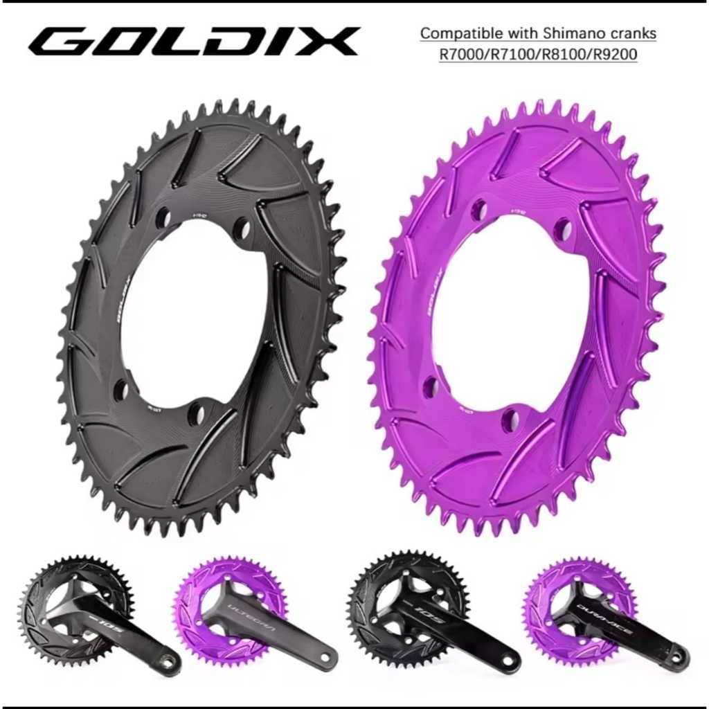 Foto Goldix Aero Chainring BCD 110 BCD 4 Baut Bolt 46T 48T 50T 52T 54T BCD Narrow Wide Shimano R7000 R8000 R8100 R9200 Sepeda RB Gravel