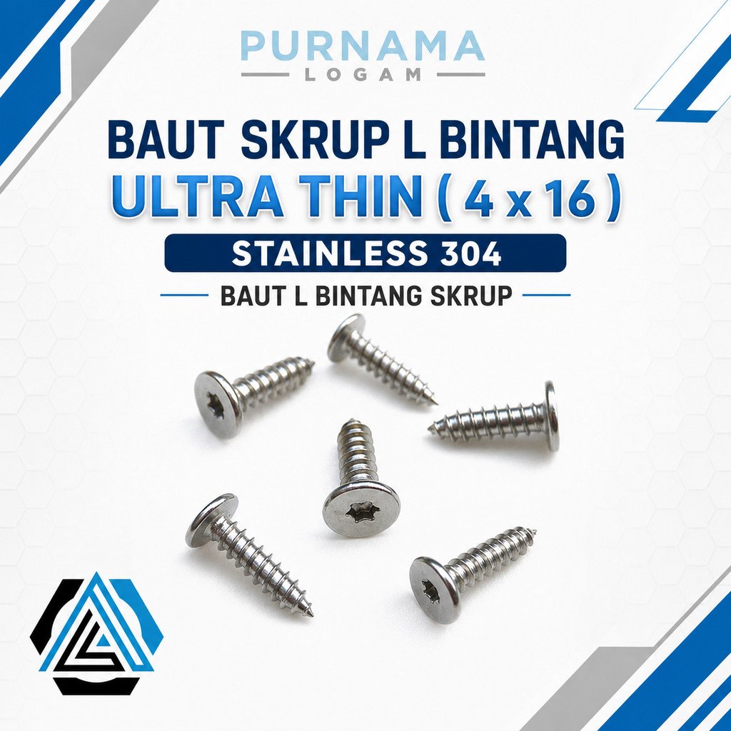 BAUT SKRUP L BINTANG ULTRA THIN ( 4 x 16 ) STAINLESS 304 BAUT L BINTANG SKRUP