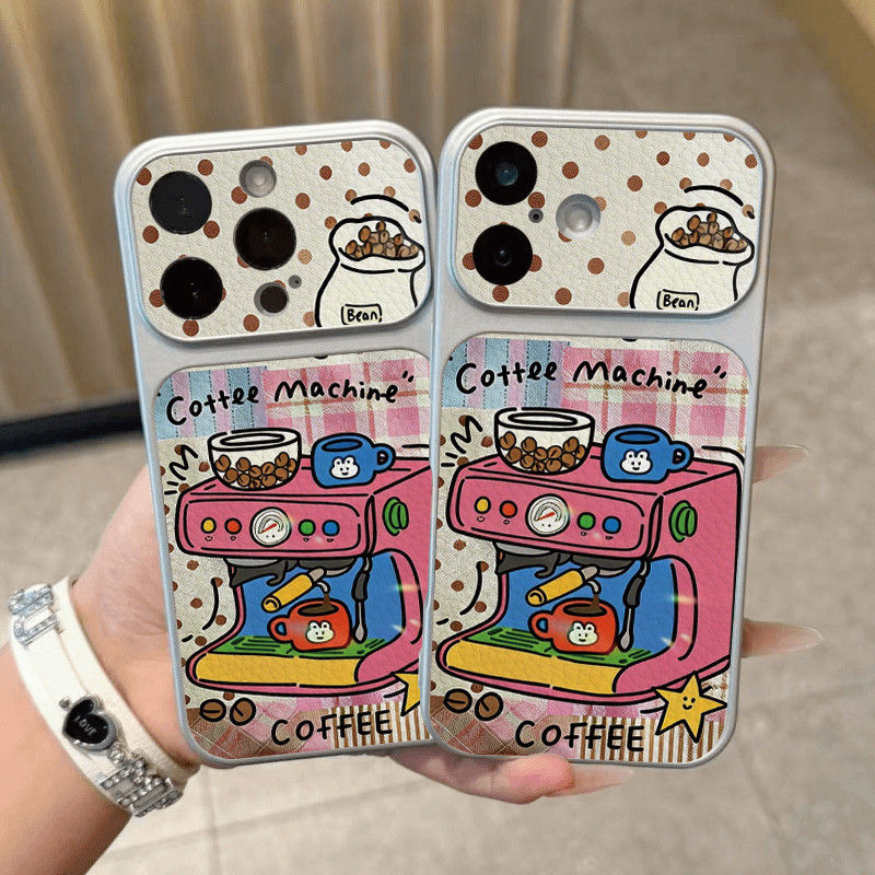 Mesin kopi merah muda lucu bergaya gambar tangan Casing Lucu Unik OPPO A1 A3s A5 A7 A8 A9 A12 A15 A1