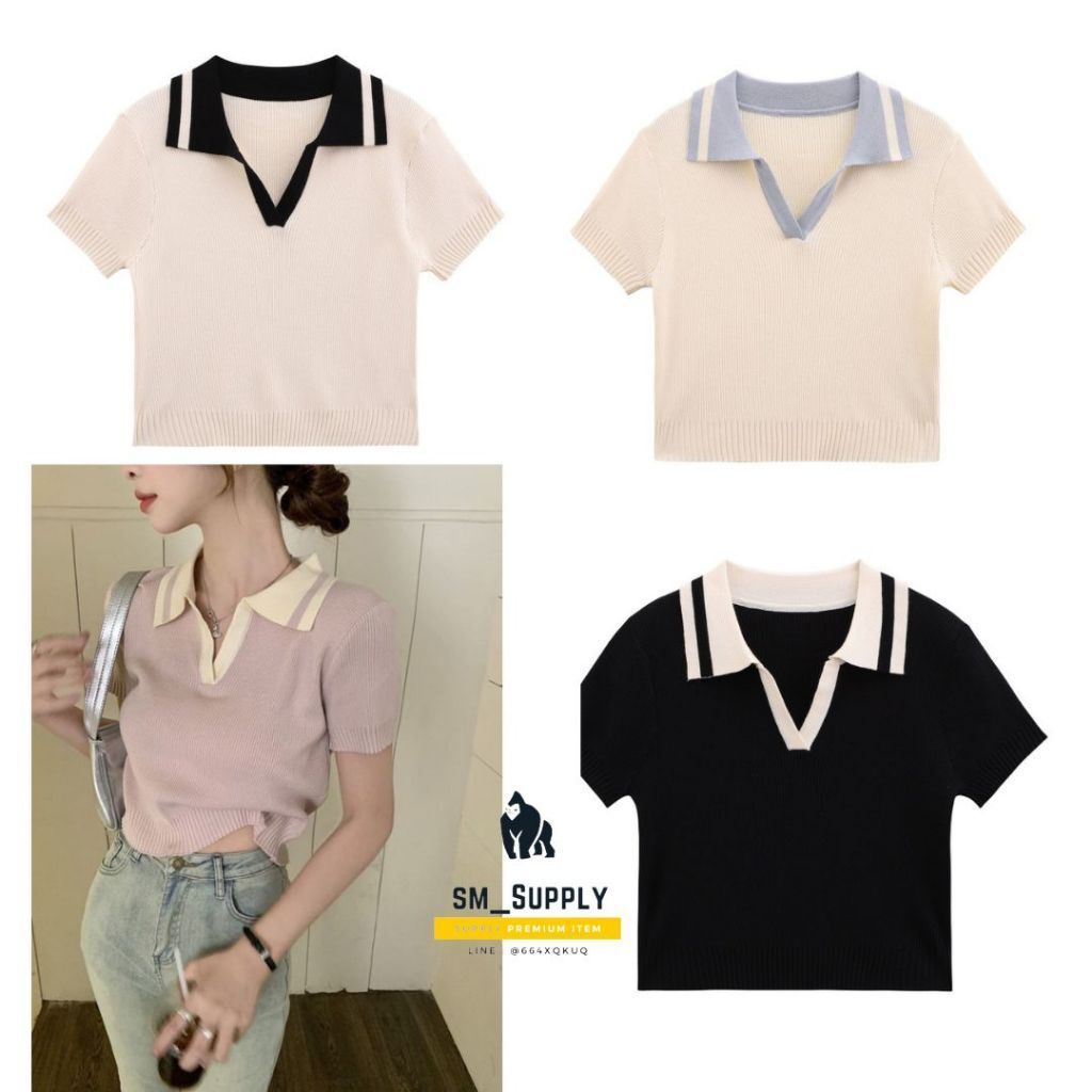 POLO CROP W023 KELLY TOP/BAJU ATASAN LENGAN PENDEK WANITA/V CROP TOP WANITA KEKINIAN/ | A1