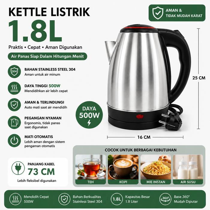 Leeone Ketel Listrik Pemanas Instan Rumah Tangga 2L Ketel Listrik Kapasitas Besar Ketel Listrik Stai