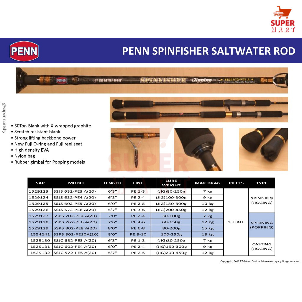 Supermartsby Joran Pancing PENN Spinfisher Saltwater Rod Jigging Mancing Laut Strong Lifting Power