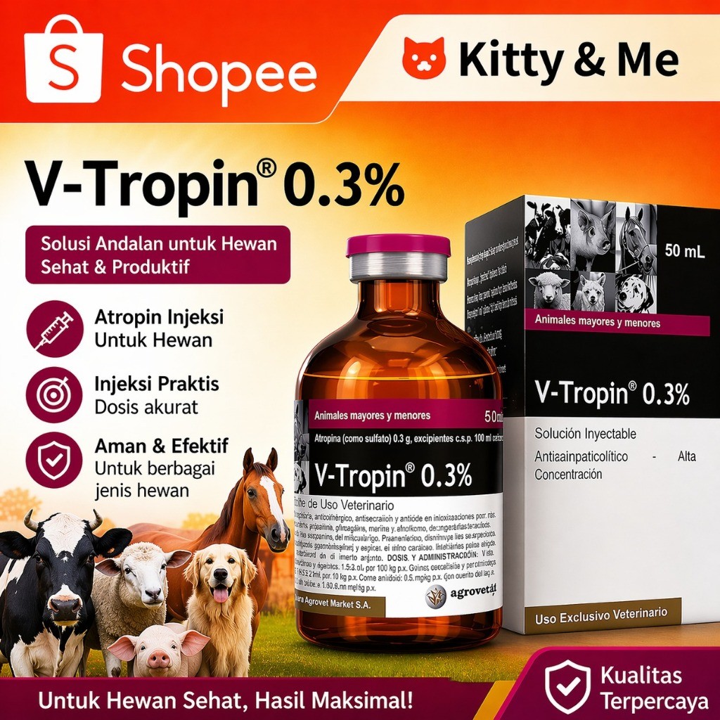 V TROPIN 0.3% 50 ML - Atropin Hewan Sapi Anjing Kucing Kambing    BERKUALITAS