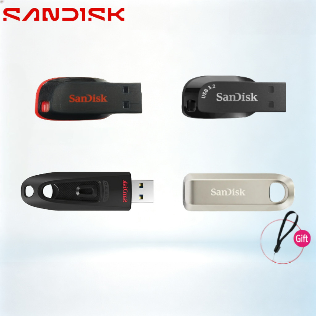Sandisk Flashdisk Mini CZ50/CZ48/CZ410/CZ600/CZ75 16GB-256GB USB 2.0/3.0/Type-C untuk PC & Audio Mob