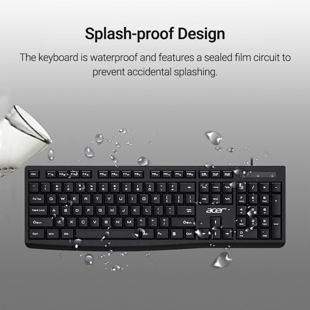 Terbaru Acer OAK-030 Keyboard Mouse Kabel USB 104 Keys Wired Set Mouse Optical Plug & Play untuk PC 