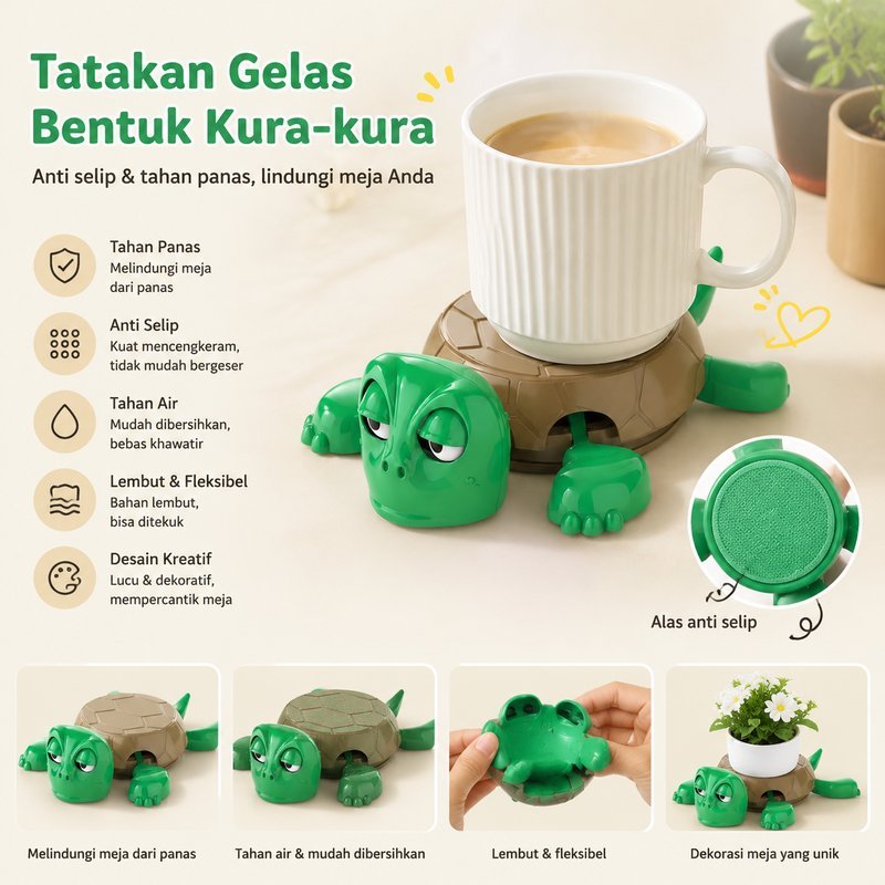 [COD] Tatakan Gelas Kura‑kura 3D Lucu Bahan Plastik Tahan Panas Mainan Dekompresi Hiasan Meja Hadiah