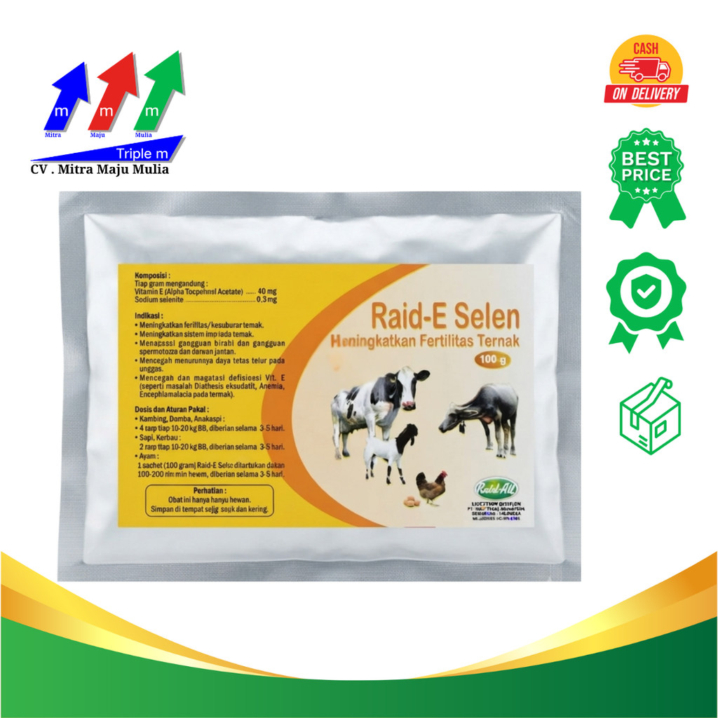 RAID E SELEN 100 GRAM - Raid All Meningkatkan Fertilitas Kesuburan Hewan Ternak GPS