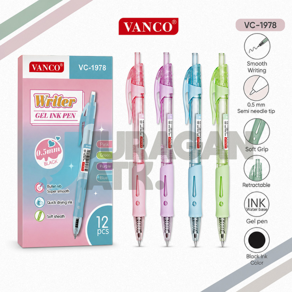 ( 1 Pack 12 Pcs ) Pulpen Gel Klik 0.5mm Body Warna Pastel Macaron Gel Pen Cetek VC-1978